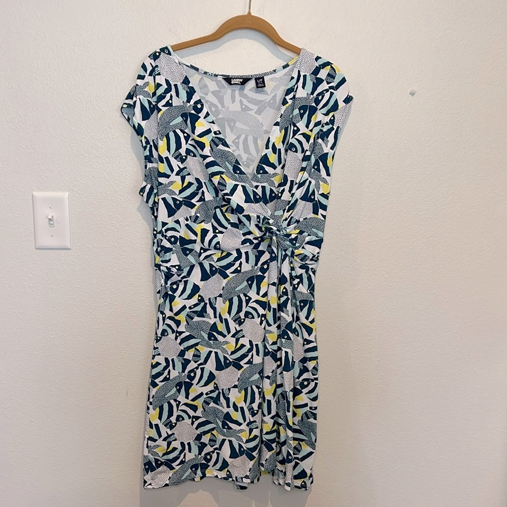 NWOT Lands End Fit and Flare Faux Wrap Dress Angelfish PL Sundress